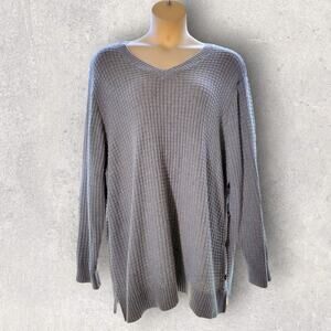 Woman Within Tunic Sweater Plus Size 3X Gray Waffle Knit Side Buttons V Neck